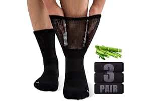 SukModen Bamboo Diabetic Socks for Men, Soft Top Cushioned Seamless Socks for Swollen Feet and Ankles, Loose Top Hospital Socks 3 Pairs