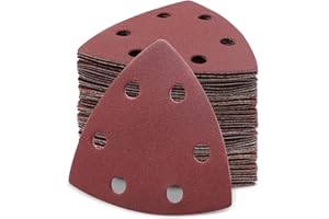 VIBRATITE 60 Stück Blatt Klett Schleifdreiecke für Deltaschleifer - 93 x 93 x 93 mm - Dreieck Schleifblatt Set für Deltaschleifer (Körnung 40/80/120/180/240/320, 6 Löcher)