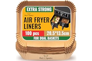 BAKER'S SIGNATURE Air Fryer Liners 100pcs, Non-Stick Ninja Air Fryer Liners Disposable Compatible with Ninja Dual, AF300UK, AF400UK, Air Fryer Accessories for Tower, Salter & Other Dual Zone Fryers