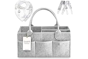 Putska Rangement à couches portable pour table à langer et voiture, panier de rangement pour bébé avec 2 clips pour tétine et 2 bavoirs bandana