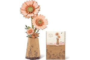 ROBOTIME 3D Holz Blumen Puzzle Hellorange Gerbera, Modellbausätze Für Erwachsene Zum Zusammenbauen, Künstliche Ewige Blüten, DIY Bastelset, Valentinstag, Muttertag Und Weihnachte