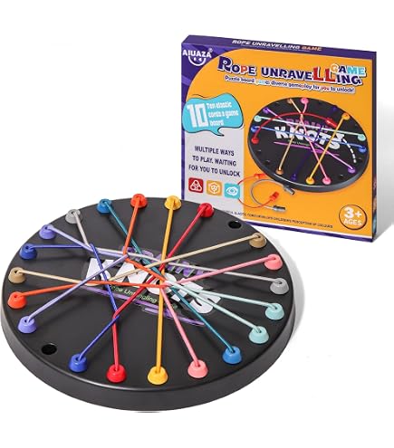 Jeu De Puzzle à Corde Brainy Knots - 10 Cordes Colorées, Plateau Rond, 3 Niveaux De Difficulté, Pour Enfants Et Adultes - 8