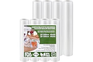 HAOYULUO 8 Rollos al Vacio para Envasadora al Vacío 20(4)/28(4) x 300cm,Rollos Envasadora al Vacio Sin BPA, Muy Fuertes y Resistentes al Desgarro,Bolsas para Cocción Sous Vide y Conservación de Alimentos