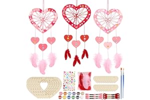 MONCAP 6 Pack Heart Wooden Dream Catchers Create You Own Heart Shaped Dreamcatcher Father's Day Hanging Ornaments to Paint for Fathers Day Adult Kid Boy Girl Ages 4+