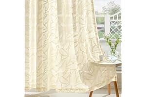 ‎MIULEE MIULEE Gardinen Voile Vorhang Vorhänge mit Blattmustern halbtransparent mit Ösen Curtains Schals für Wohnzimmer Schlafzimmer Kinderzimmer 2er Set 220×140cm (H×B) Beige
