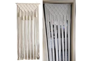 NIYATA Tapiz bohemio grande – Beige Boho 65 x 200 cm, cortina de hilos para puerta, ventana de macramé