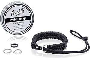 Amolith® Kamera-Handschlaufe aus Paracord | Farbe: Schwarz | Flechtmuster: Fishtail | Handgelenkschlaufe Kameraschlaufe Kameraband Trageschlaufe | AML-8391