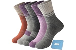Caldodo Skarpety termiczne, wełniane, damskie, 5 par, ciepłe, grube skarpety termiczne, damskie skarpety trekkingowe, skarpety robocze, oddychające, wełniane skarpety frotte, prezenty, Seria 1, 36-41