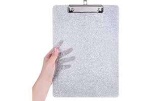 Hnogri Plastikowa, śliczna, modna złota brokatowa podkładka dla studentów, nauczycieli, kobiet i dzieci, niskoprofilowy klips, dekoracyjna, błyszcząca, standardowy rozmiar A4, 23 x 31,8 cm, srebrna