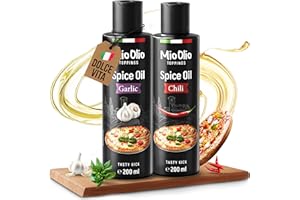 ‎MIOOLIO MioOlio Gewürzöl Set – 1×200 ml Knoblauchöl & 1×200 ml Chiliöl – aromatisiertes Öl zum Kochen, Braten & Verfeinern – praktischer Dosierer – für Pasta, Pizza, Fleisch, Fisch & Gemüse