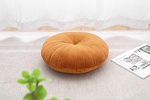 MolynnChic Floor Pillow Meditation Cushion Round Large Floor Pillows Seating for Adults, Velvet Thick Floor Cushions for Yoga Living Room Balcony Outdoor Tatami 18inch（Caramel）