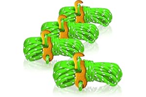 COM-FOUR® 4X Vientos, Cada 4 m para Camping, Reflectantes en Verde - Cuerda de Tienda con Hebilla de Aluminio - Cuerda de tensión - Cuerda de Camping - Tensor de Cuerda - Cuerda de Tienda