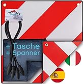 PLANGER® - Warntafel Italien und Spanien (Schild + Tasche + Spanner) 2in1 (50 x 50 cm) - Reflektierendes Warnschild rot weiß 