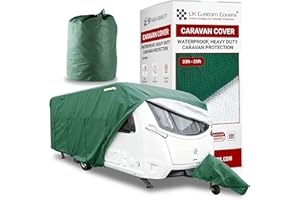 UK Custom Covers Caravan Cover – Breathable Camper Winter Cover with Matching Caravan Hitch Cover for All-Weather Outdoor Protection (Size 23-25ft, Green)