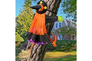 KUJAIS Halloween Decorazioni Grande Crashing Witch Into Tree - 100cm H Strega che si schianta Addobbi Halloween Esterno per Autunnale cortile patio portico Decorazione per albero