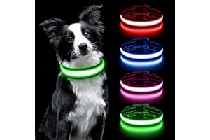 AUAUY LED Collier Lumineux pour Chiens, Lumière Collier Chien Rechargeable et Etanche, Collier de Réglable avec 3 Modes d'éclairage pour Moyens Chiens(Vert-M)