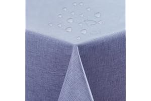 ATsense Tovaglia lavabile, colore blu, lavabile, impermeabile, effetto loto, antimacchia, effetto lino, 140 x 240 cm, rettangolare