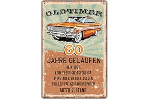 SINEKONG Blechschild 60 Schild Geburtstag, Oldtimer 60 Jahre Gelaufen, Geschenke für den 60 Geburtstag Mann, lustiges Schild 60 Geburtstag Deko als lustige Geburtstagskarte, Vintage Metallschild 20x30 cm