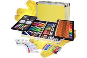 Holzsammlung 145 Pezzi Set Pittura con Valigetta Comprende Pastelli Matite Colorate Strumento da disegno, Set d'arte per Disegnare e Dipingere, Ideali Regali per Bambini Artisti Dilettanti