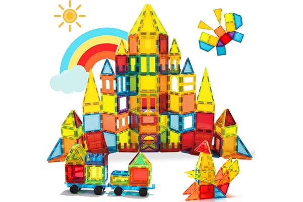 W Wise Block Blocs de Construction Magnétiques 131 PCS avec 2 Voitures, Jouets magnétiques pour Enfants Les Tout-Petits, Jouets pour 3 4 5 6 7 8 Ans garçon Fille, Multicolore.