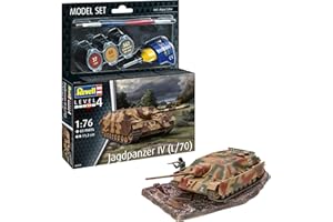 Revell Model Set 63359 Jagdpanzer IV (L/70) 1:76 Scale Unbuilt/Unpainted Plastic Model Kit with Contacta Professional Glue, Paintbrush & Selected Aqua Color Paints