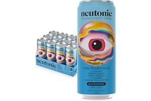 Neutonic Nootropic Productivity Energy Drink | Blue Raspberry 12 Cans | 120mg Natural Caffeine, Zero Sugar | Support Energy, Mental Performance, Cognitive Function | Support Focus, Brain Health