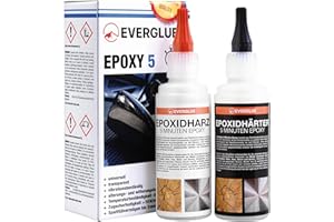 Everglue 5 Minuten Epoxy 200g 2K Epoxidharz mit Härter transparent und hitzebeständig zum Kleben und Versiegeln von Metall Kunststoff Keramik Glas Holz CfK Carbon GfK Glasfaser Marmor Beton Styropor