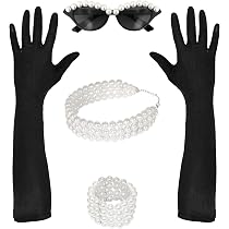 W WIDMANN MILANO Party Fashion - Set di accessori anni '50 | Set da 4 pezzi con occhiali, guanti, collana e braccialetto, per costumi rockabilly, Carnevale e feste a tema