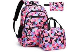 Pystuvo School Bags Set for Girls,Kids Backpack Girls for School,3Pcs Children's Backpacks Set with School Bag,Lunch Box and Pencil Case,School Backpack for Children Teenagers Students,Purple