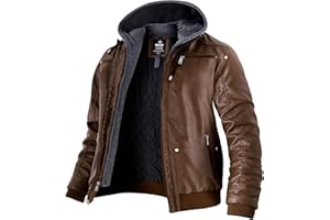 Wantdo Homme Veste en Simili Cuir Manteau Chaud Coupe-Vent Moto Rétro Multi-Poches Blouson en PU Capuche Amovible Veste de Texture Mate