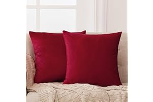 Deconovo Set of 2 Square Crushed Velvet Cushion Covers 40cm x 40cm 16x16 Inches Throw Pillow Cases Cushion Covers for Christmas with Invisible Zipper Red