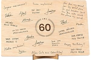 CONTRAXT Carte Anniversaire 60 ans Bois. Cadeau original joyeux anniversaire et mariage Numéro 60 livre d'or alternatif en bois décoration de fête homme femme collègues