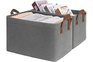 TIMEYARD Aufbewahrungsbox 2-Pack, Aufbewahrungskorb 30L, Schrank Organizer, Korb für Badezimmer, Regal, Schreibtisch, Bad, Wäschekorb Faltbar, Korb Aufbewahrung, Rechteckig, 42L x 28B x 25H cm, Grau