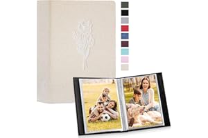Lanpn Pequeño Album de Fotos 10x15 50 2 Paquetes, Mini Lino Album para Photos Bolsillos Carga Superior Verticales Beige