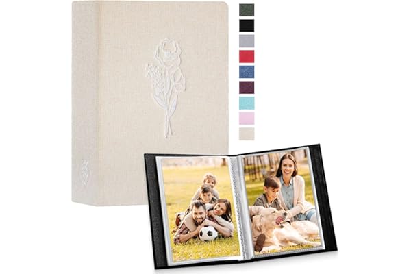 Lanpn Album Photo 10x15 Mini Petit Format 100 Pochette 2 Paquets, Lin Tissu Album pour Vertical Photos Beige