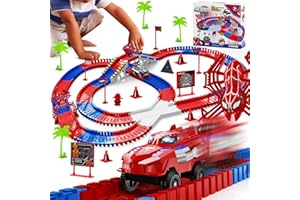 HSMIHAIR Spider Construction Race Track Set for Kids Ages 3-9, STEM Building Car Track Toys with Superhero Cars, Creative Track Toy Gift for Boys & Girls Age 3 4 5 6 7, Outdoor Indoor Toddler Toy Gift Set