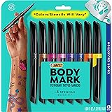 BIC BodyMark - Pennarelli temporanei per tatuaggi per pelle, collezione di colori, punta flessibile, confezione da 8 colori a