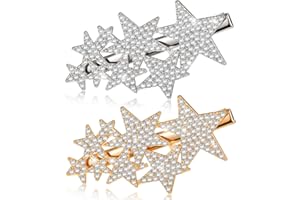 XINNUN 2 Paquet Barettes Cheveux Fille Vintage Épingles à Cheveux Étoiles à Cinq Branches Pince à Cheveux Antidérapante en Strass Accessoires de Cheveux Pince à Bec de Canard Métal, Or et Argent