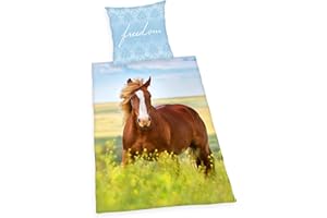 Herding Young Collection Bettwäsche-Set, Pferde Wendemotiv, Bettbezug 135 x 200 cm, Kopfkissenbezug 80 x 80 cm, Baumwolle/Renforcé