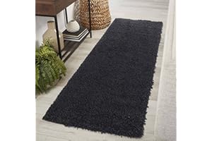 Serdim Rugs Living Room Hallway Runner Shaggy Rugs, Polypropylene, Black, 60x220cm(2" x7'3)