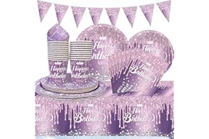 DUGEHO Violett Geburtstag Party Geschirr Ballon,Pappteller Kindergeburtstag Set einschließlich Tischdecke Teller Becher Servietten für Babydusche Geburtstag Hochzeit Party (20 Gäste)