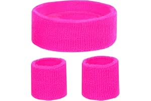 KarneLux Neon Schweißbänder Set - Retro 80er 90er Outfit Vokuhila Zubehör mit Armbänder und Stirnband - Kostüm Accessoire für Damen und Herren