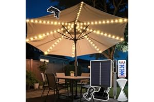 VEEKAY Sonnenschirm Beleuchtung Solar,104 LEDs Solar LED Sonnenschirm Lichter mit Fernbedienung,8Modus Regenschirm Lichterkette,IP67 Wasserdichte Gartenleuchten für Schirmdekoration,Campingzelte Party
