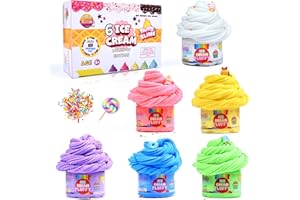 ToysButty Fluffy Slime Making Kit Super soft Non Sticky 6 Color pack in Gift Box, Stretchy Scented Butter Slime Ice Cream Toy with Cake Charms, Art Crafts for Girls Boys, Gift Party favors for Kids