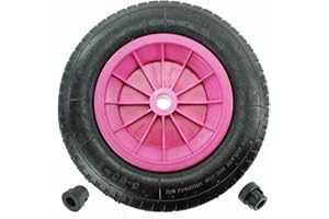 KetoPlastics 14" 3.50-8 Complete Wheelbarrow Wheel, Inner Tube, Tyre & 1/2" Axle Reducer Bushes for Garden Trolley/Barrow/Go Cart/Trailer Truck (Pink)