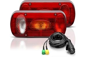 AISSOM Zestaw świateł tylnych do przyczepy, oświetlenie przyczepy 13-biegunowe, tylne światło przyczepy 12V z 6 funkcjami, kabel 5,5 m, certyfikat E11