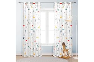 HOMEYA - Cortina Translucida Infantil 2 Unidades de 140 x 260 cm - Cortina jovenil con diseño Dinosaurio, Deja Pasar la luz, Semiopaca para Habitacion de niños. 100% Poliester