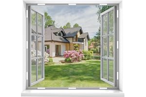 URBZUE DIY Fly Screen for Windows, 59” x 59” Magnetic Window Screen Mosquito Net with 14 Magnetic Strips,Cut to Size Easy Installation Keep Bugs/Flys/Mosquitoes Out Grey