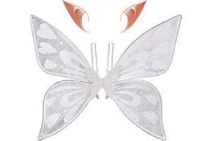 COLEESON Schmetterling Kostüm Damen, Karneval Kostüm Damen, Feenflügel mit Elfenohren, Erwachsene Fee Kostüm,Bunter Schmetterling Umhang,für Halloween Fasching Party Cosplay, Butterfly Wing