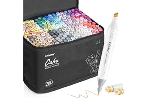 Ohuhu 200 Colours Dual Tips Permanent Marker Pens Alcohol Based Art Markers for Highlighter Pen with Carrying Case for Drawing Sketching Adult Coloring Highlighting and Underlining